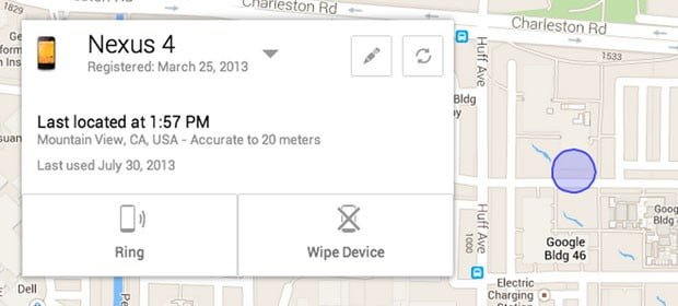 Serviço do Google exibe localização de smartphone que roda Android perdido. (Foto: Divulgação/Google)