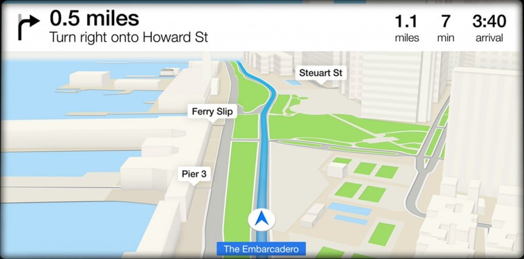 tela do que parece ser o mapas da Apple no carro