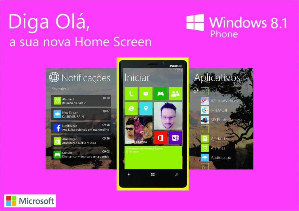 Imagen extraida do site http://www.easynet.com.br/ mostrando como será a home do Windows Phone 8.1
