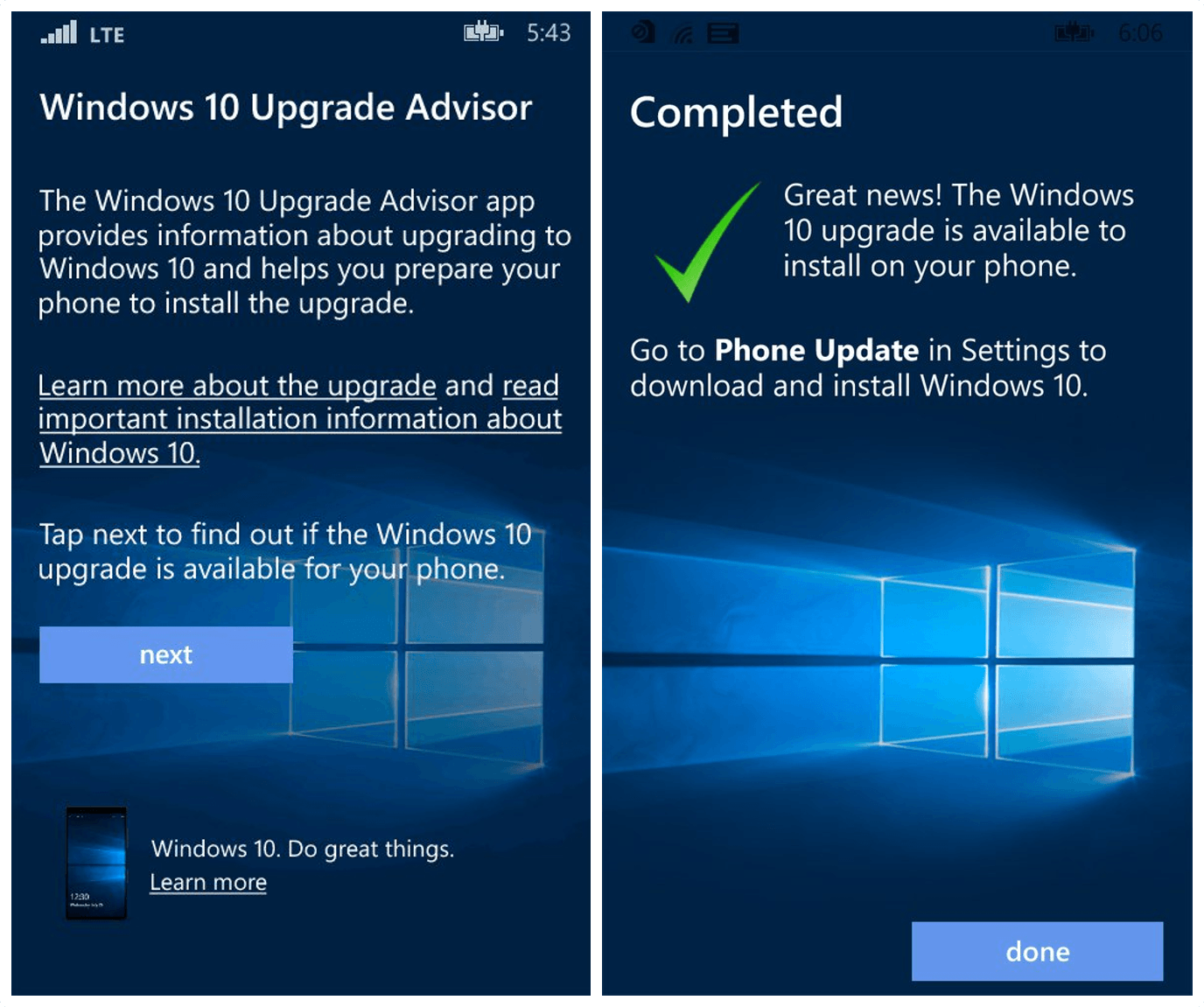 UpdateAdvisor o aplicativo Supervisor de Atualização do Windows 10 Mobile ajuda você a descobrir se seu telefone Windows Phone 8.1