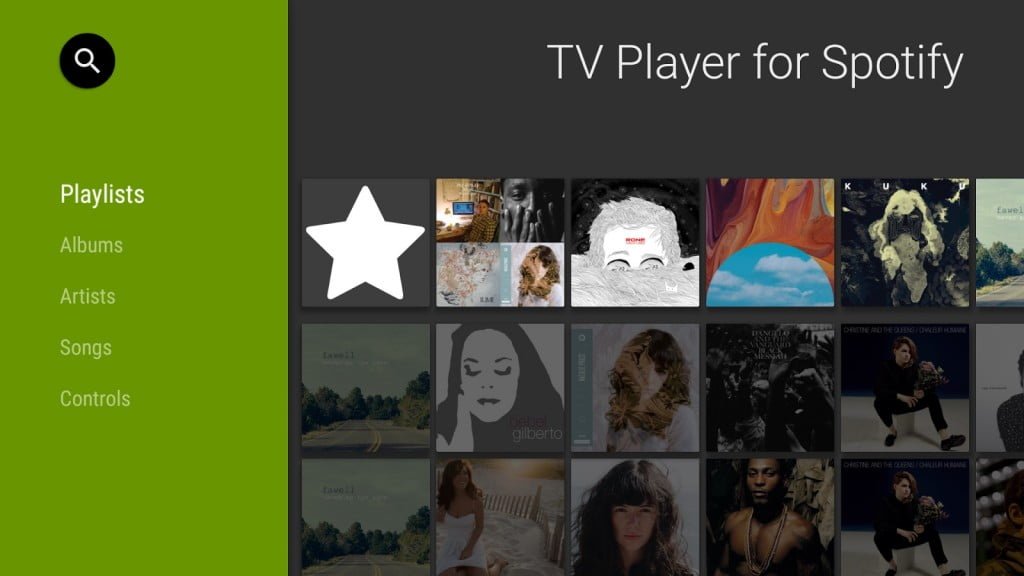 Tela do aplicativo Spotify no Android TV