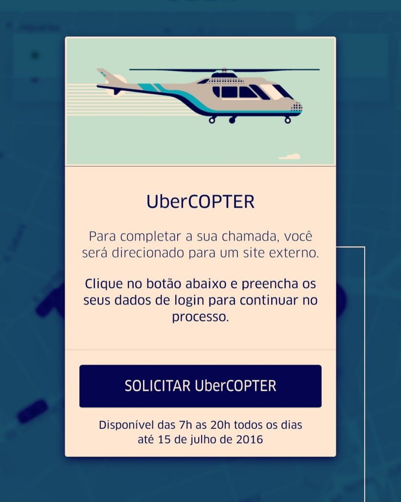 UberCopter já está disponível no aplicativo