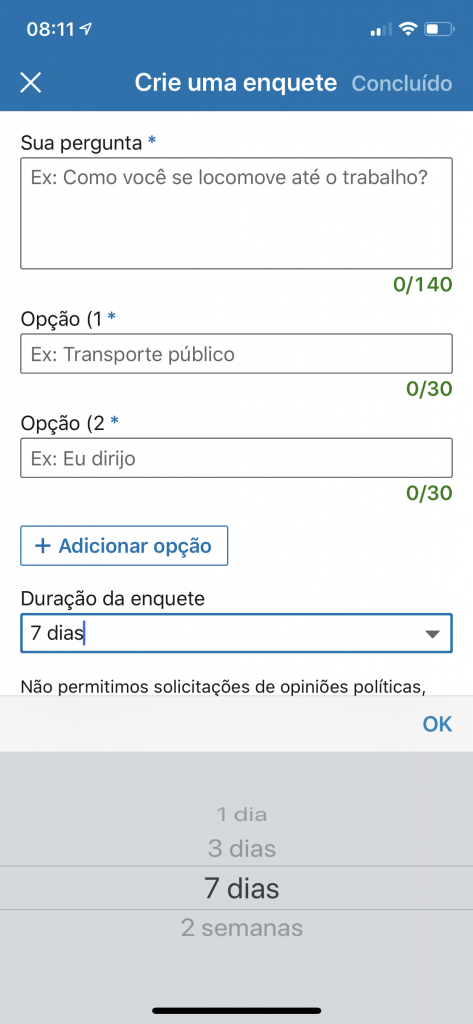 Criação de Enquete