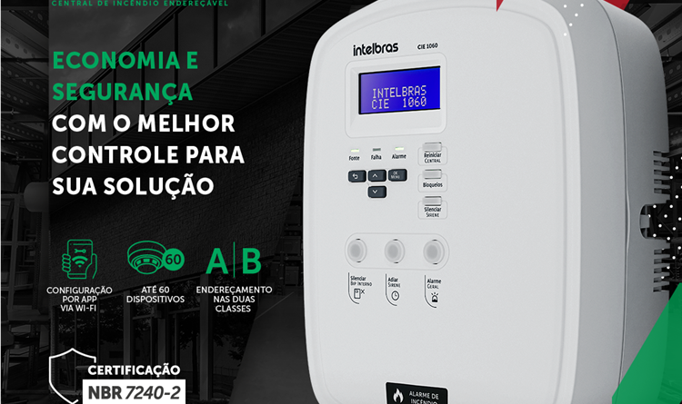 Central de incêndio endereçável certificada da Intelbras. Imagem: divulgação
