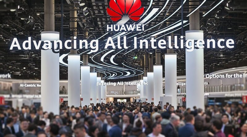 Estandes da Huawei no Pavilhão 1 do MWC Barcelona 2026