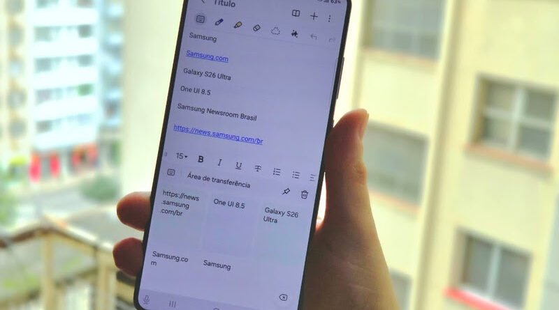 Itens copiados para a Área de Transferência Inteligente da One UI 8.5
