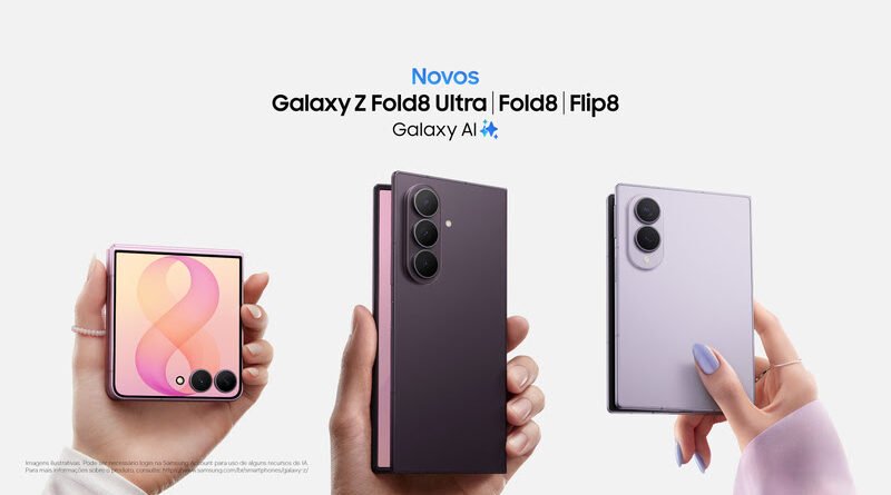 Galaxy Z Fold8 Ultra, Galaxy Z Fold8 e Galaxy Z Flip8 inauguram um novo capítulo dos smartphones dobráveis com três experiências distintas, desenvolvidas para oferecer produtividade de nível Ultra, descoberta imersiva e mais possibilidades de expressão pessoal | Imagem meramente ilustrativa